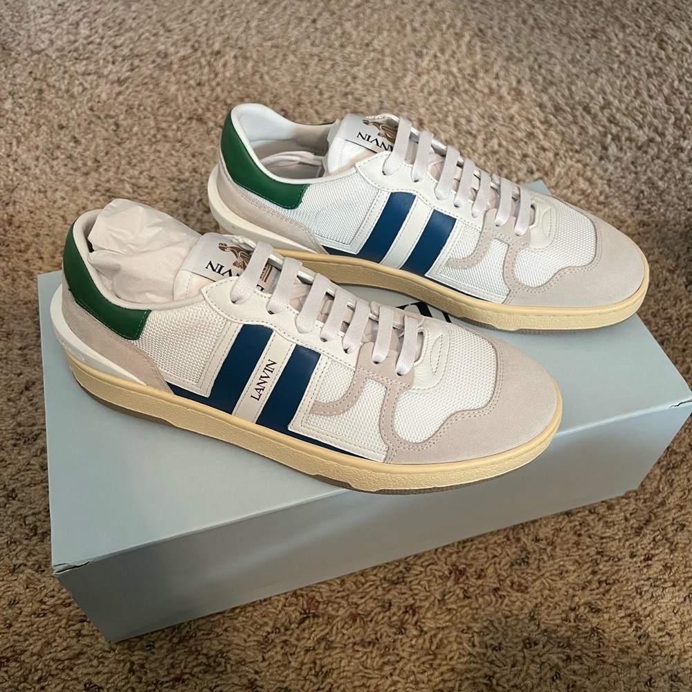 BRAND NEW - Lanvin White/Blue Tennis Low Top Sneakers